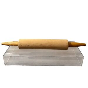 Raw Wood‎ Rolling Pin with Metal pin in center Pointed Handles Farmhouse